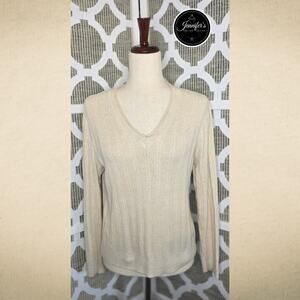 Jeanne Pierre Beige V Neck Long Sleeve Pullover Sweater Size Large